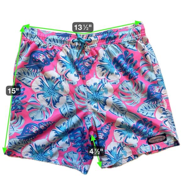 Vineyard Vines Swim Trunks M Pink Blue Floral Shell Print Board Shorts - Picture 8 of 8